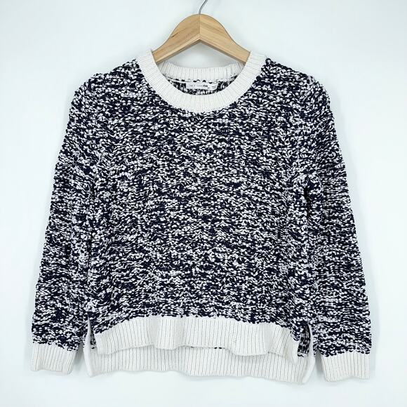 Rag & Bone Marley Chunky Knit Cropped Crew Neck Sweater Navy Blue/ White - Picture 3 of 12
